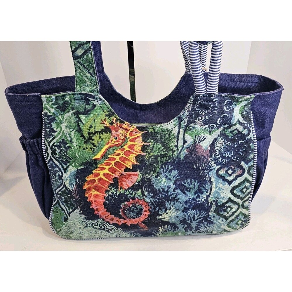 Paul Brent Seahorse Canvas Tote Bag Large Braided Shoulder Purse Beach Cruise - Picture 13 of 16